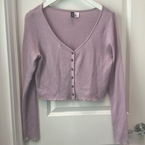 H&M Divided Light Purple V Neck Button Down Top